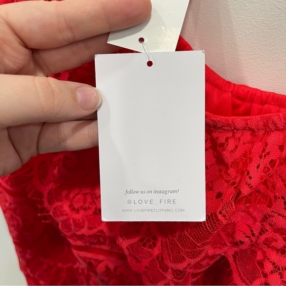 Love, Fire Red Lace One Shoulder Mini Dress Small - Picture 5 of 9
